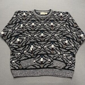 Vintage Bugle‎ Boy Sweater Mens XL Black Gray Geometric Abstract Crewneck 90s